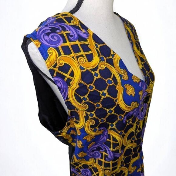 Vintage Damask Tapestry Sleeveless Button-Front Vest  Women's Large Purple and G - Picture 2 of 7